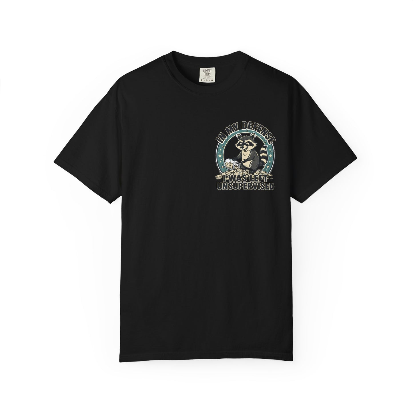 Funny Raccoon T-Shirt – “In My Defense I Was Left Unsupervised” Graphic Tee | Cute Chaos Humor Shirt