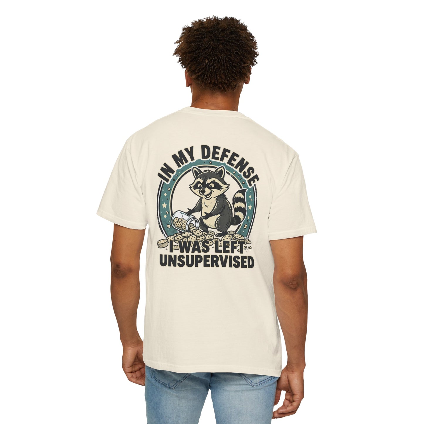 Funny Raccoon T-Shirt – “In My Defense I Was Left Unsupervised” Graphic Tee | Cute Chaos Humor Shirt