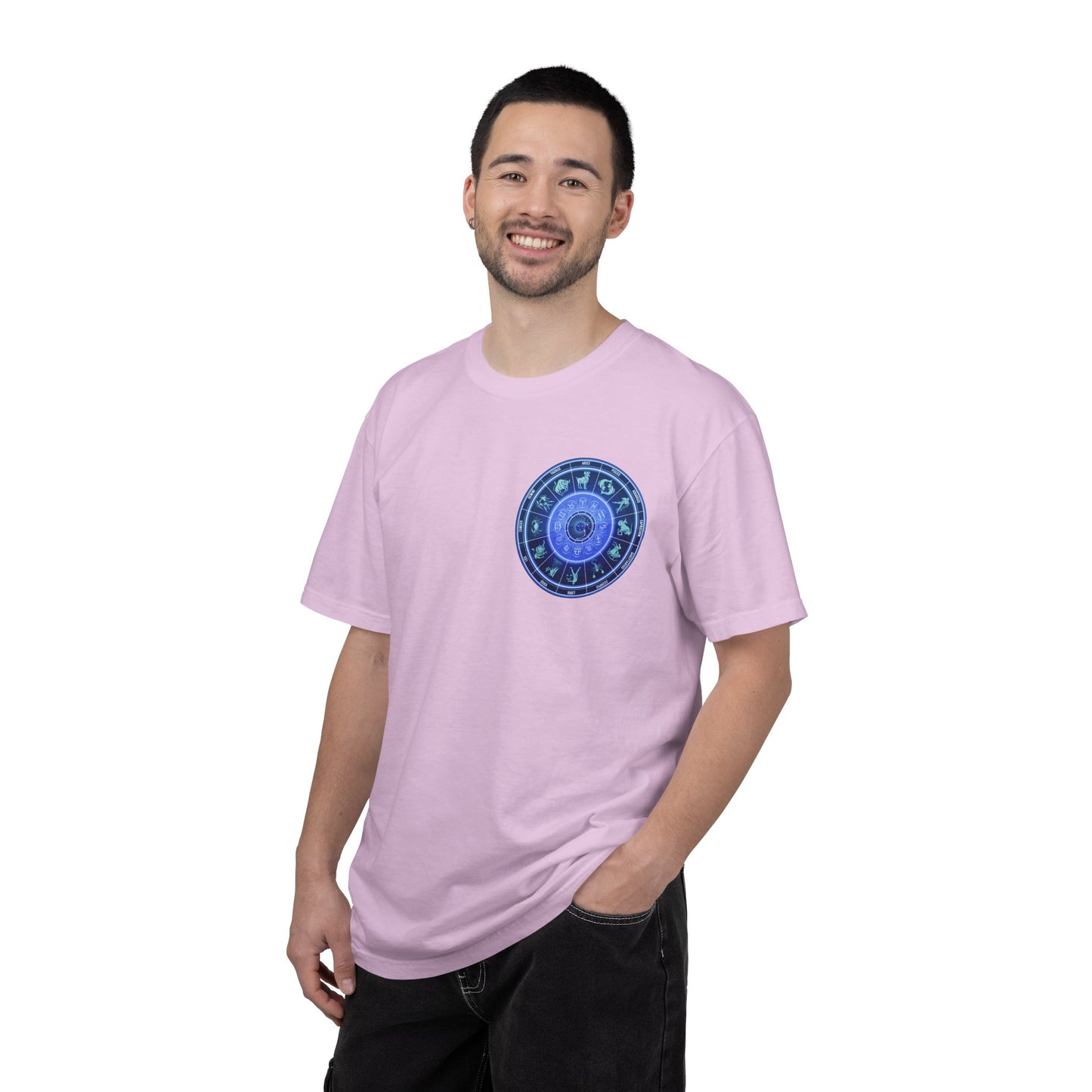 Zodiac Wheel T-Shirt – Blue Astrology Sign Graphic Tee | Celestial Mandala Star Sign Shirt