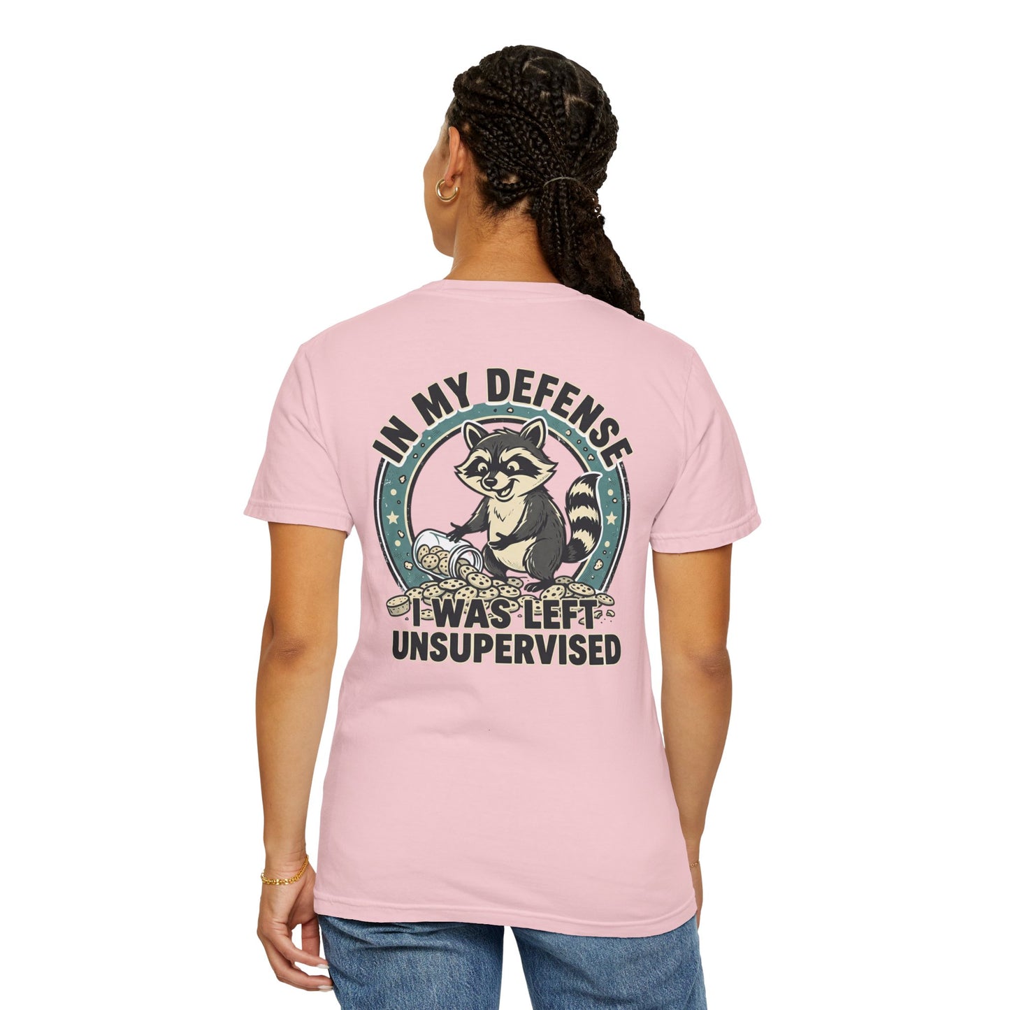 Funny Raccoon T-Shirt – “In My Defense I Was Left Unsupervised” Graphic Tee | Cute Chaos Humor Shirt