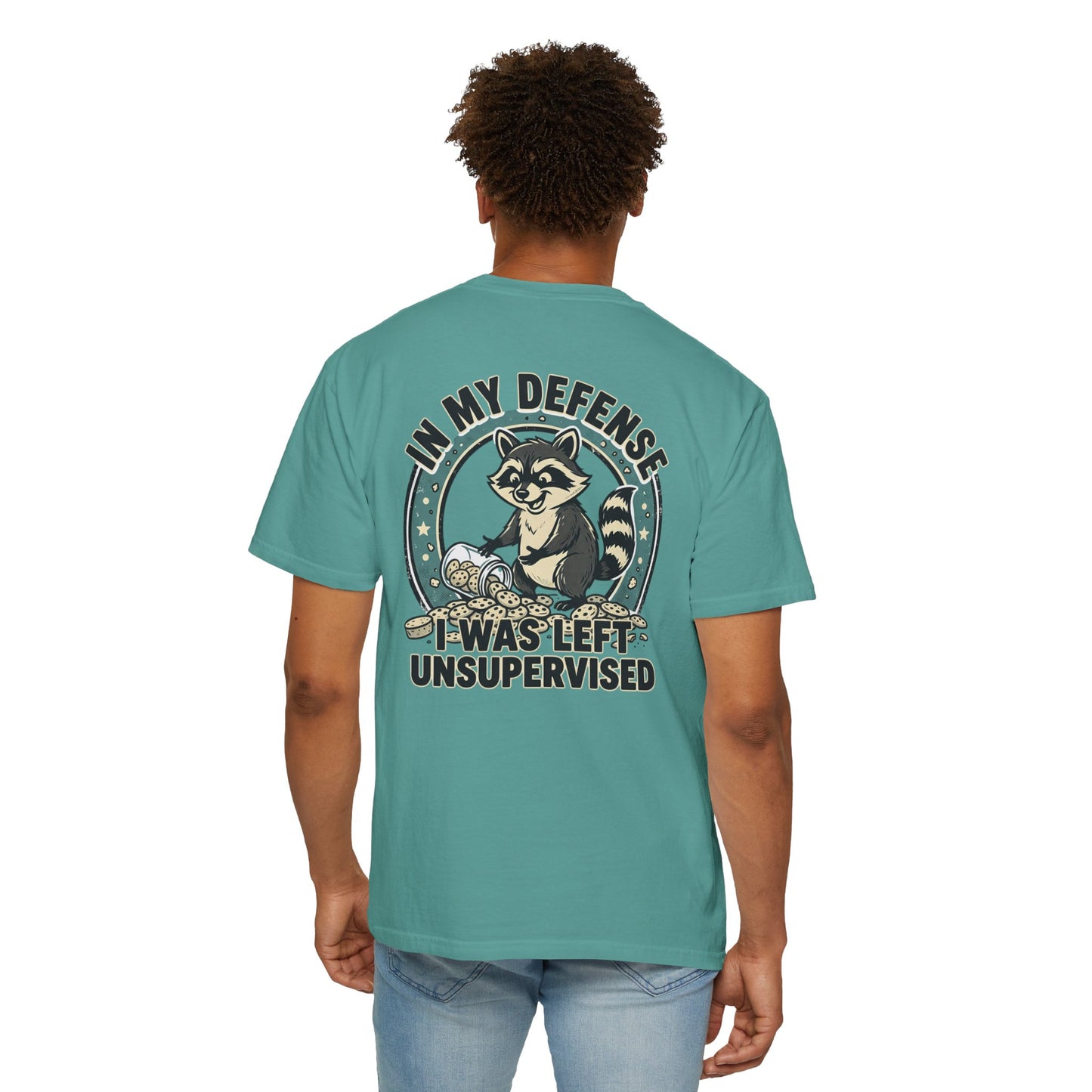 Funny Raccoon T-Shirt – “In My Defense I Was Left Unsupervised” Graphic Tee | Cute Chaos Humor Shirt