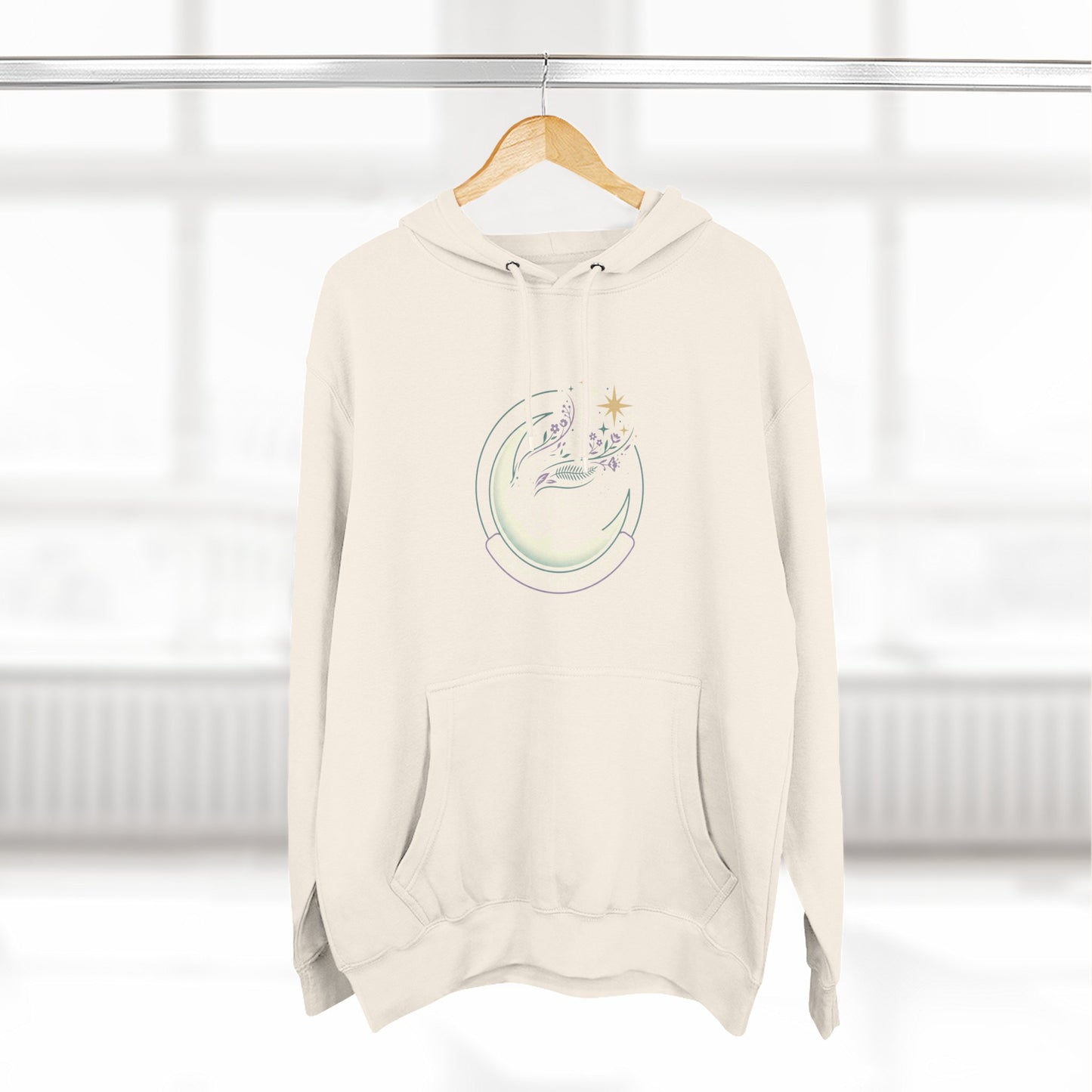 Moonlight Floral Hoodie – Celestial Moon & Botanical Graphic Hoodie | Spiritual Nature Aesthetic, Cosmic Hoodie, Unisex Hoodie