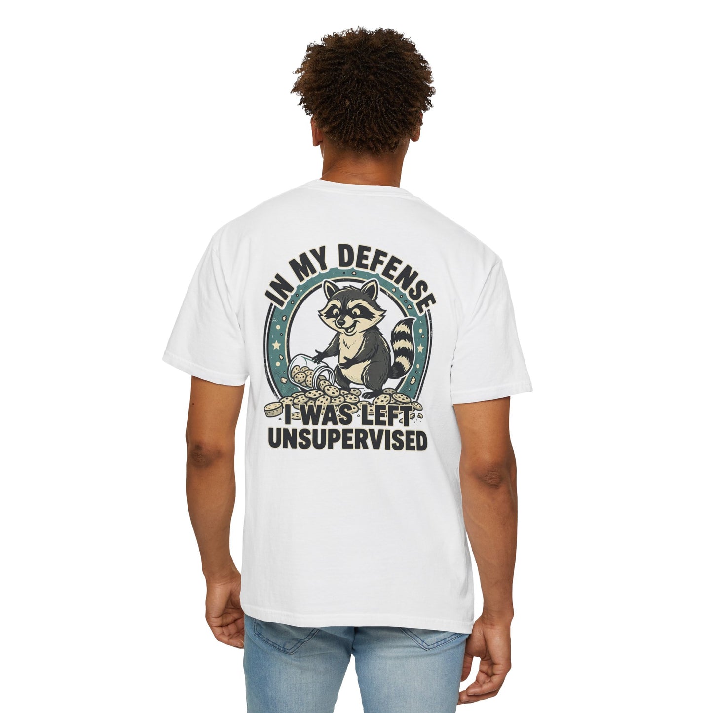 Funny Raccoon T-Shirt – “In My Defense I Was Left Unsupervised” Graphic Tee | Cute Chaos Humor Shirt