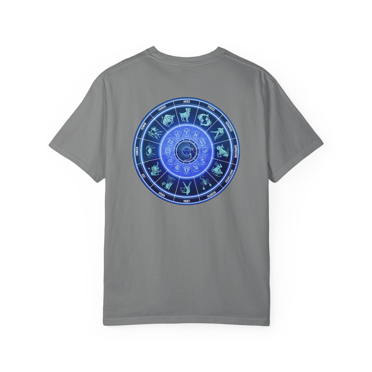 Zodiac Wheel T-Shirt – Blue Astrology Sign Graphic Tee | Celestial Mandala Star Sign Shirt