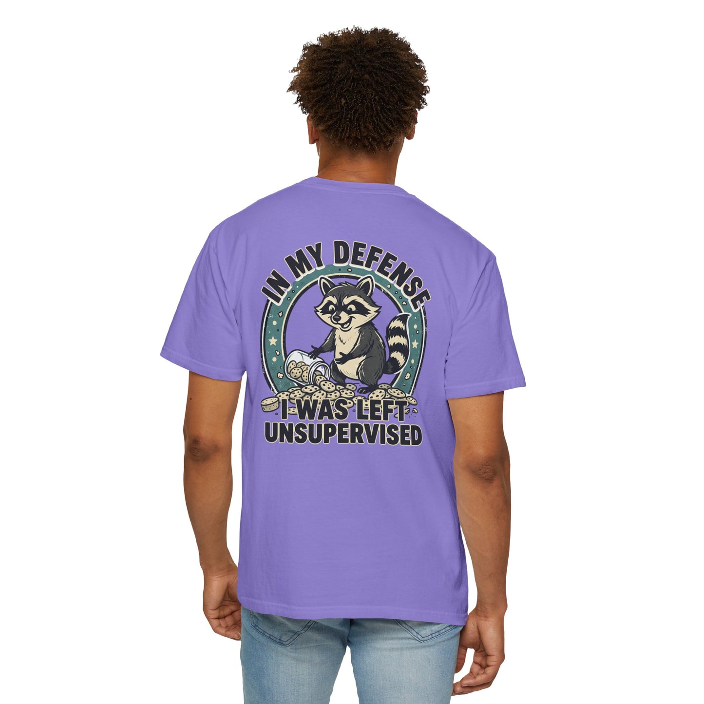 Funny Raccoon T-Shirt – “In My Defense I Was Left Unsupervised” Graphic Tee | Cute Chaos Humor Shirt