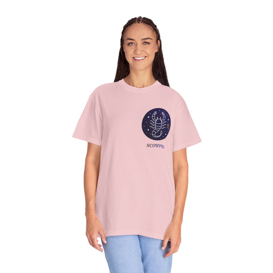Scorpio Unisex Garment-Dyed T-Shirt – Zodiac Astrology Graphic Tee | Vintage Celestial Star Sign Shirt