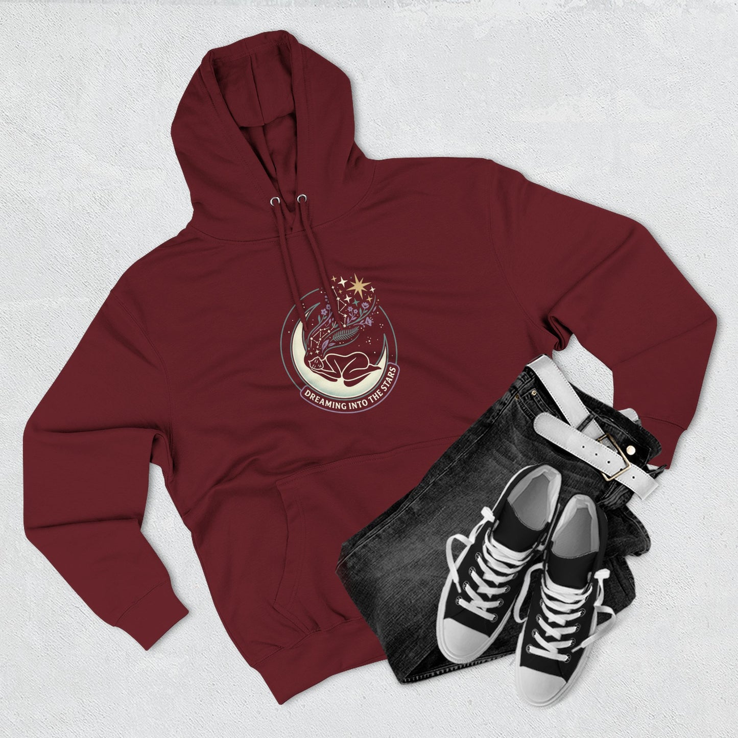 Moonlight Floral Hoodie – Celestial Moon & Botanical Graphic Hoodie | Spiritual Nature Aesthetic, Cosmic Hoodie, Unisex Hoodie