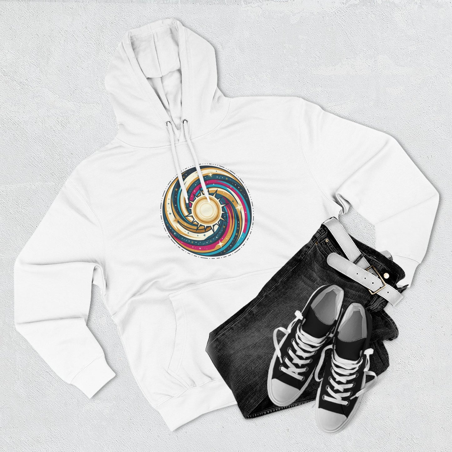 Swirl Sun Hoodie – Cosmic Spiral Sun Graphic Hoodie | Psychedelic Space Aesthetic, Celestial Streetwear, Unisex Hoodie
