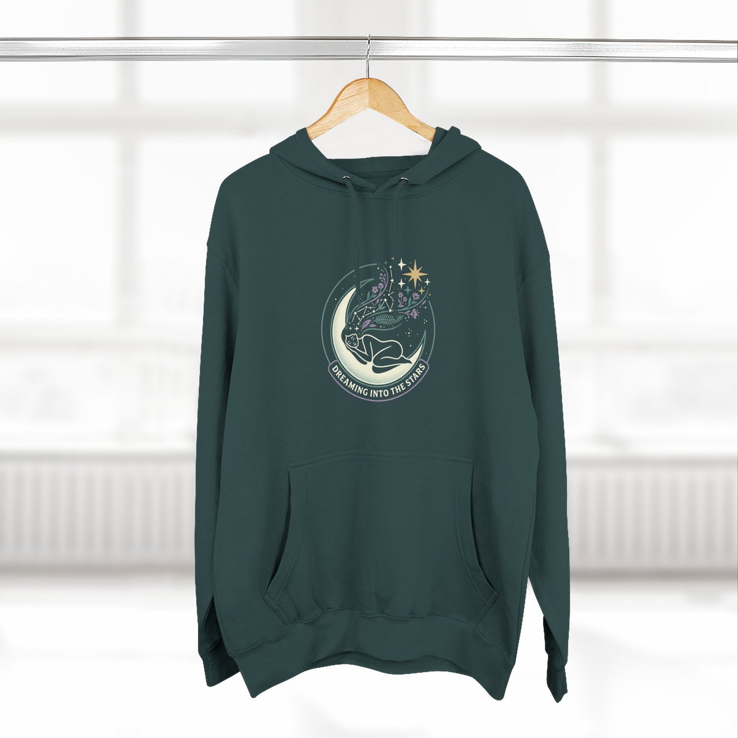 Moonlight Floral Hoodie – Celestial Moon & Botanical Graphic Hoodie | Spiritual Nature Aesthetic, Cosmic Hoodie, Unisex Hoodie