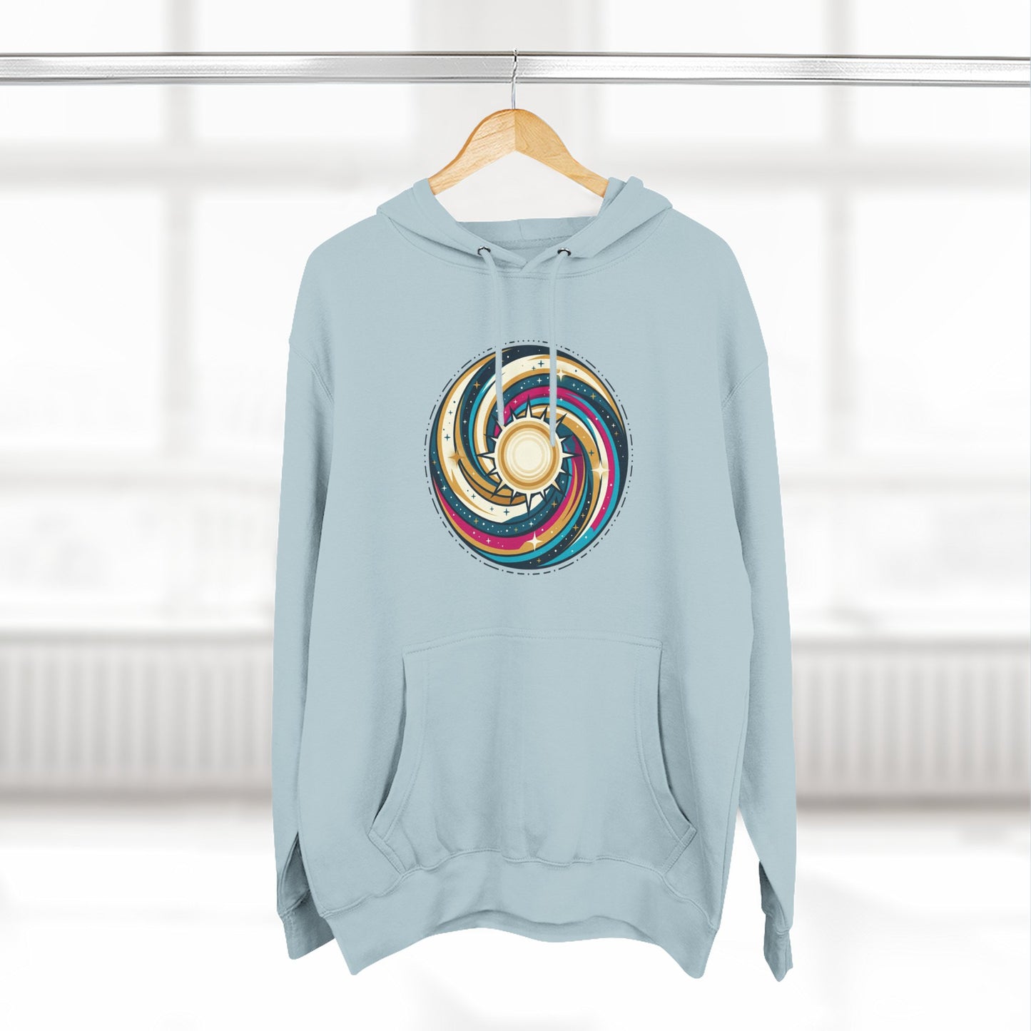 Swirl Sun Hoodie – Cosmic Spiral Sun Graphic Hoodie | Psychedelic Space Aesthetic, Celestial Streetwear, Unisex Hoodie