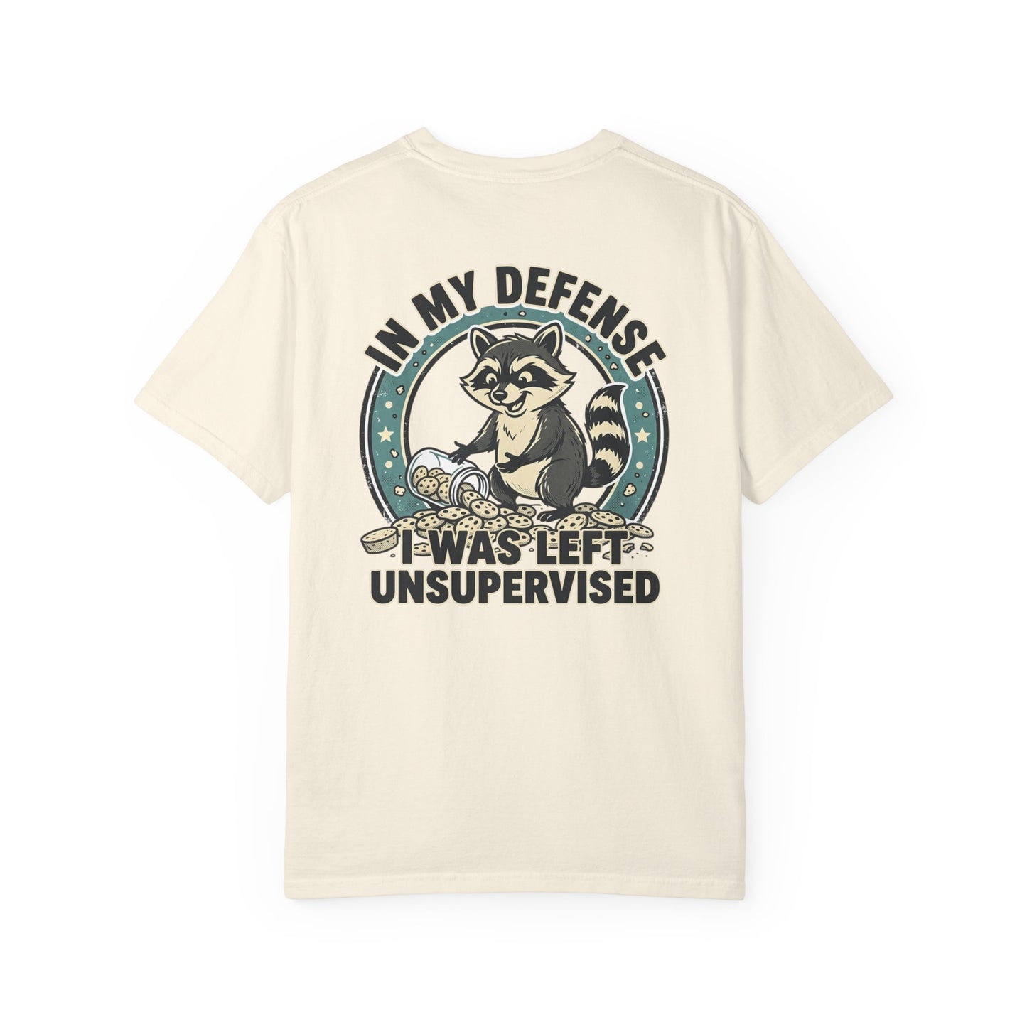 Funny Raccoon T-Shirt – “In My Defense I Was Left Unsupervised” Graphic Tee | Cute Chaos Humor Shirt