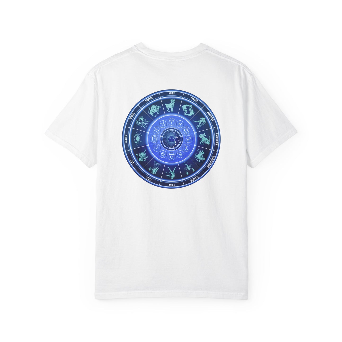 Zodiac Wheel T-Shirt – Blue Astrology Sign Graphic Tee | Celestial Mandala Star Sign Shirt