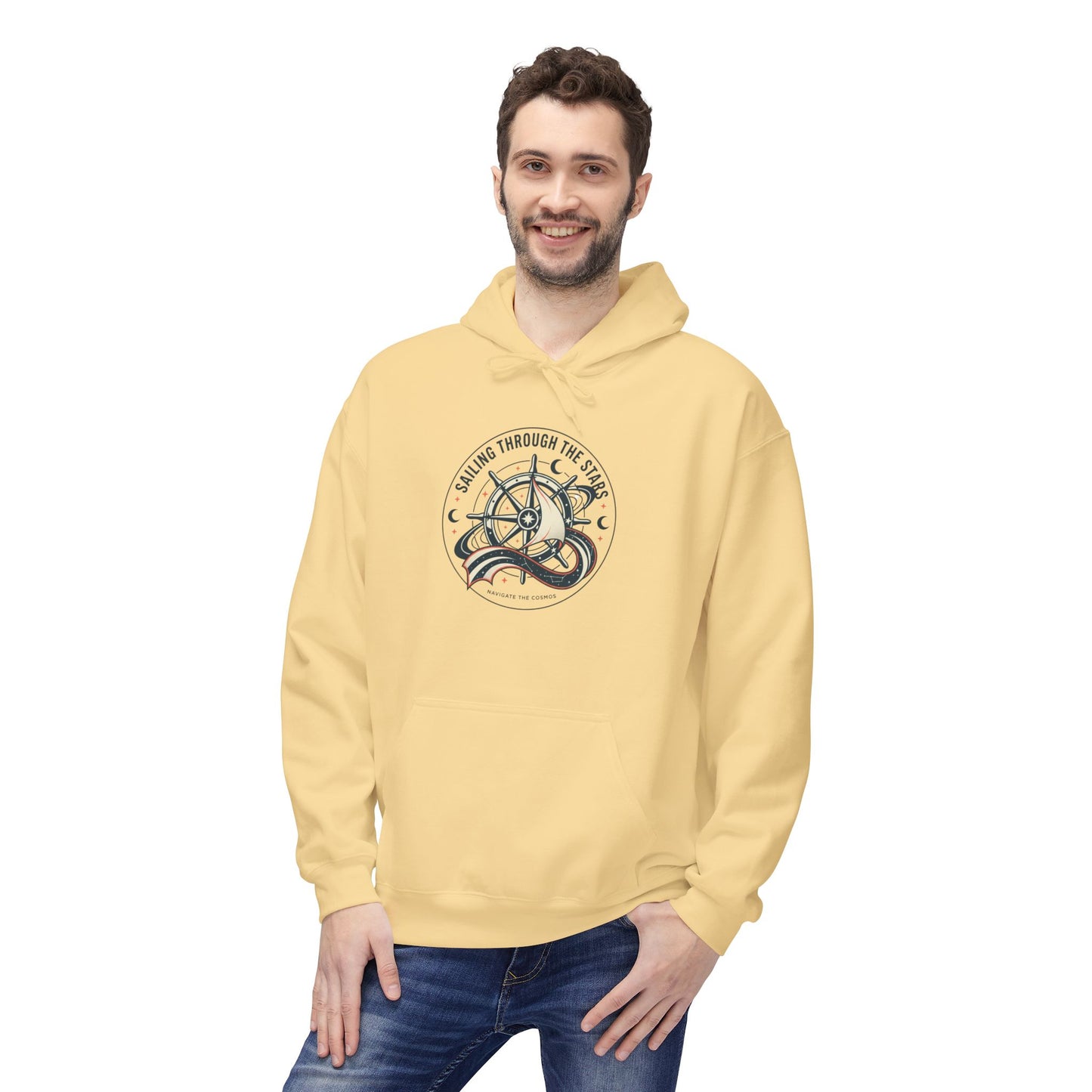 Celestial Nautical Hoodie – Spiritual Ocean Compass & Swirl Design | Astrology, Cosmic Streetwear, Unisex Hoodie