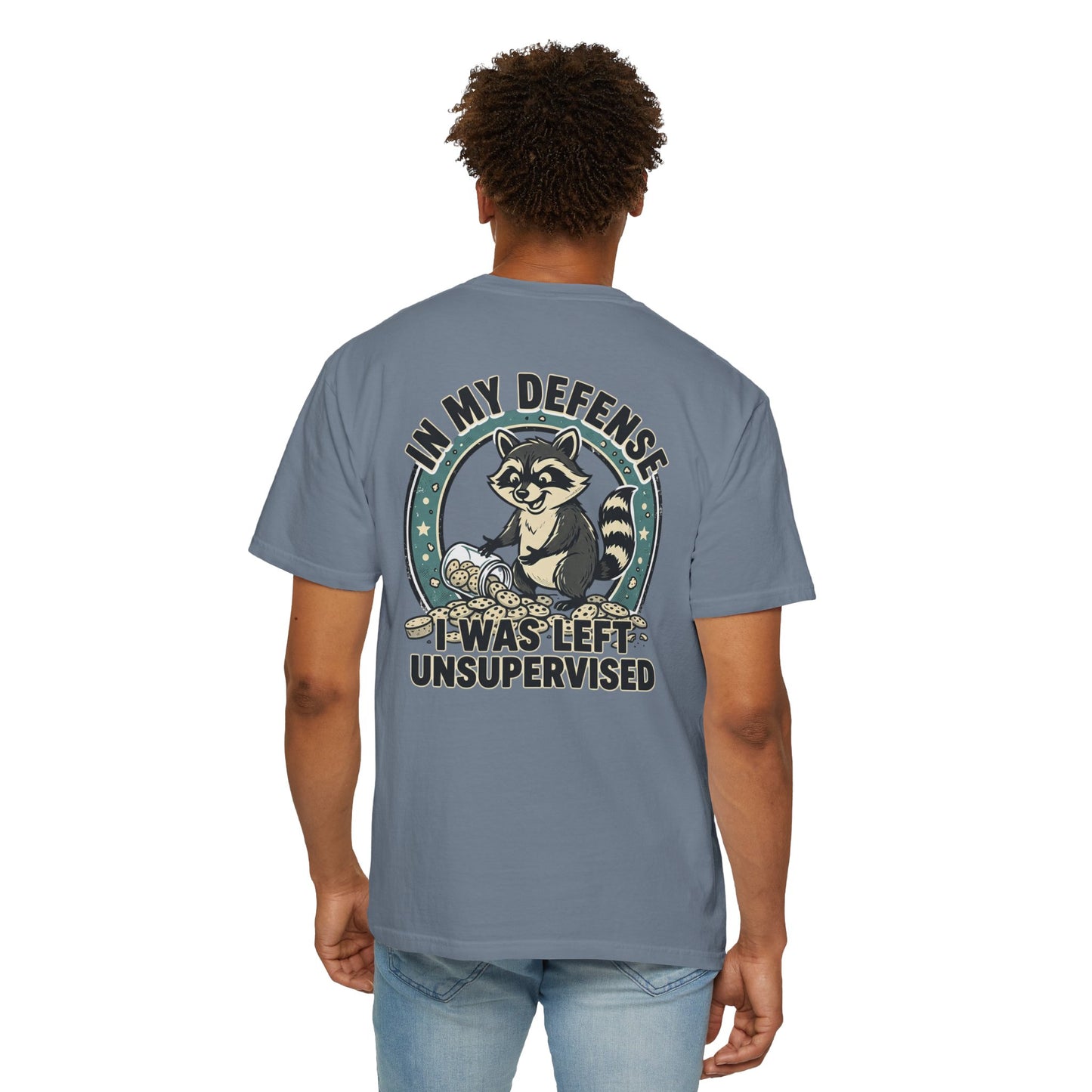 Funny Raccoon T-Shirt – “In My Defense I Was Left Unsupervised” Graphic Tee | Cute Chaos Humor Shirt