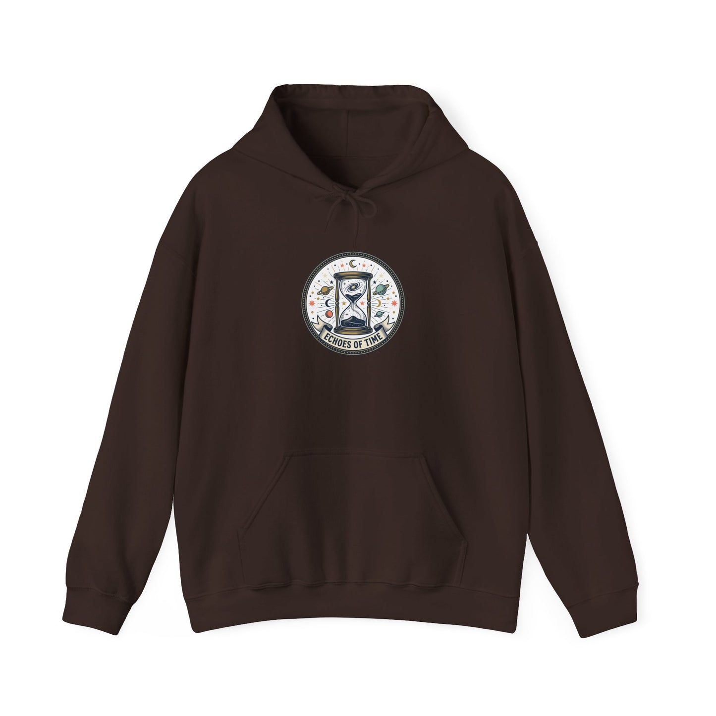 Hourglass Echoes Hoodie – “Echoes of Time” Vintage Celestial Graphic Sweatshirt | Minimal Cosmic Streetwear