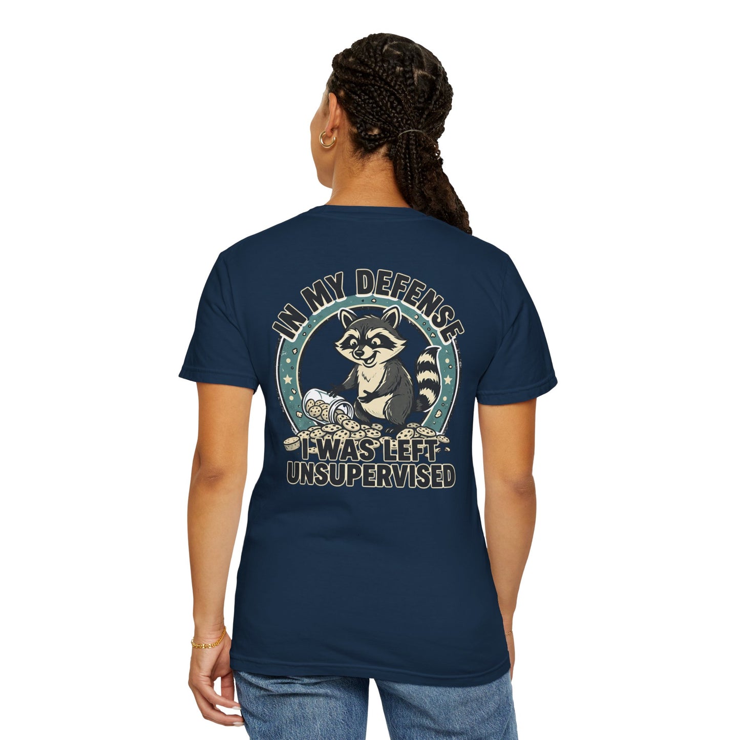 Funny Raccoon T-Shirt – “In My Defense I Was Left Unsupervised” Graphic Tee | Cute Chaos Humor Shirt