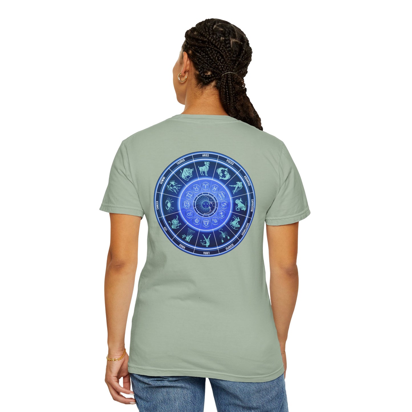 Zodiac Wheel T-Shirt – Blue Astrology Sign Graphic Tee | Celestial Mandala Star Sign Shirt