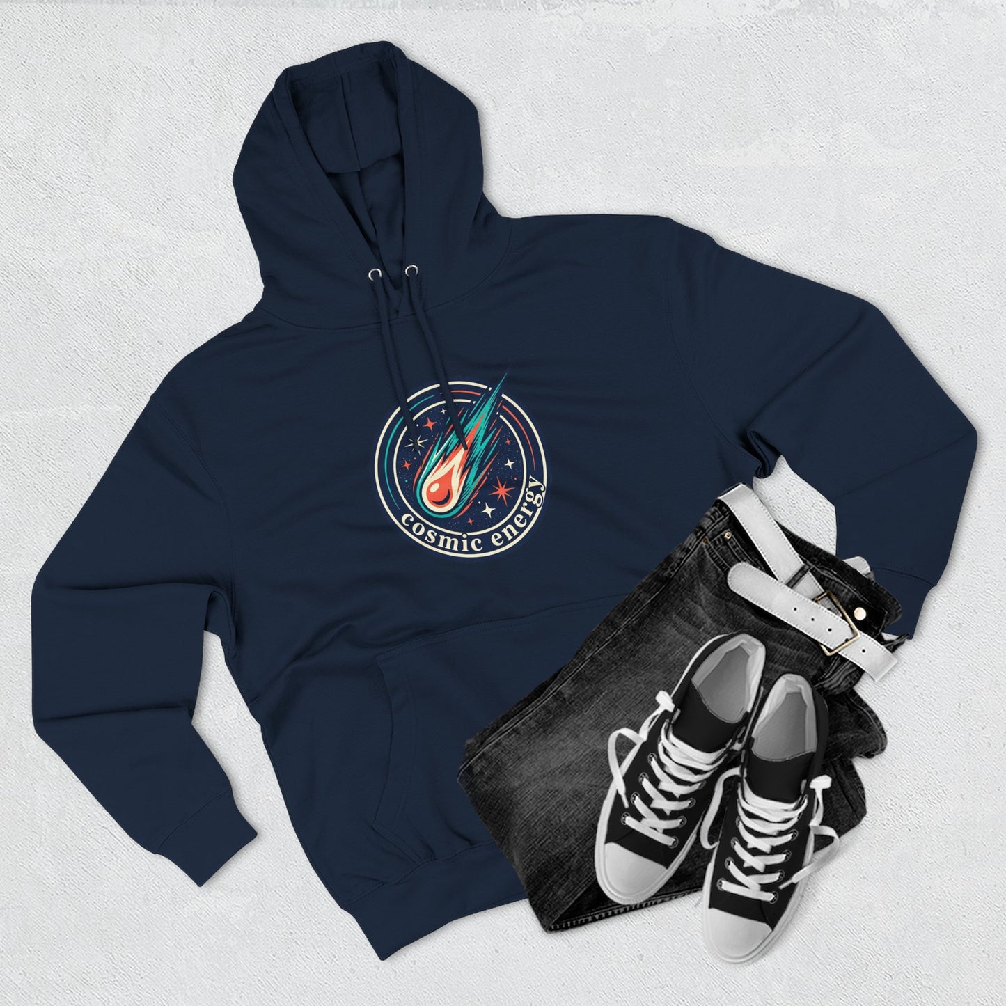 Cosmic Energy Hoodie – Meteor & Shooting Star Graphic Hoodie | Space Aesthetic, Celestial Streetwear, Unisex Hoodie