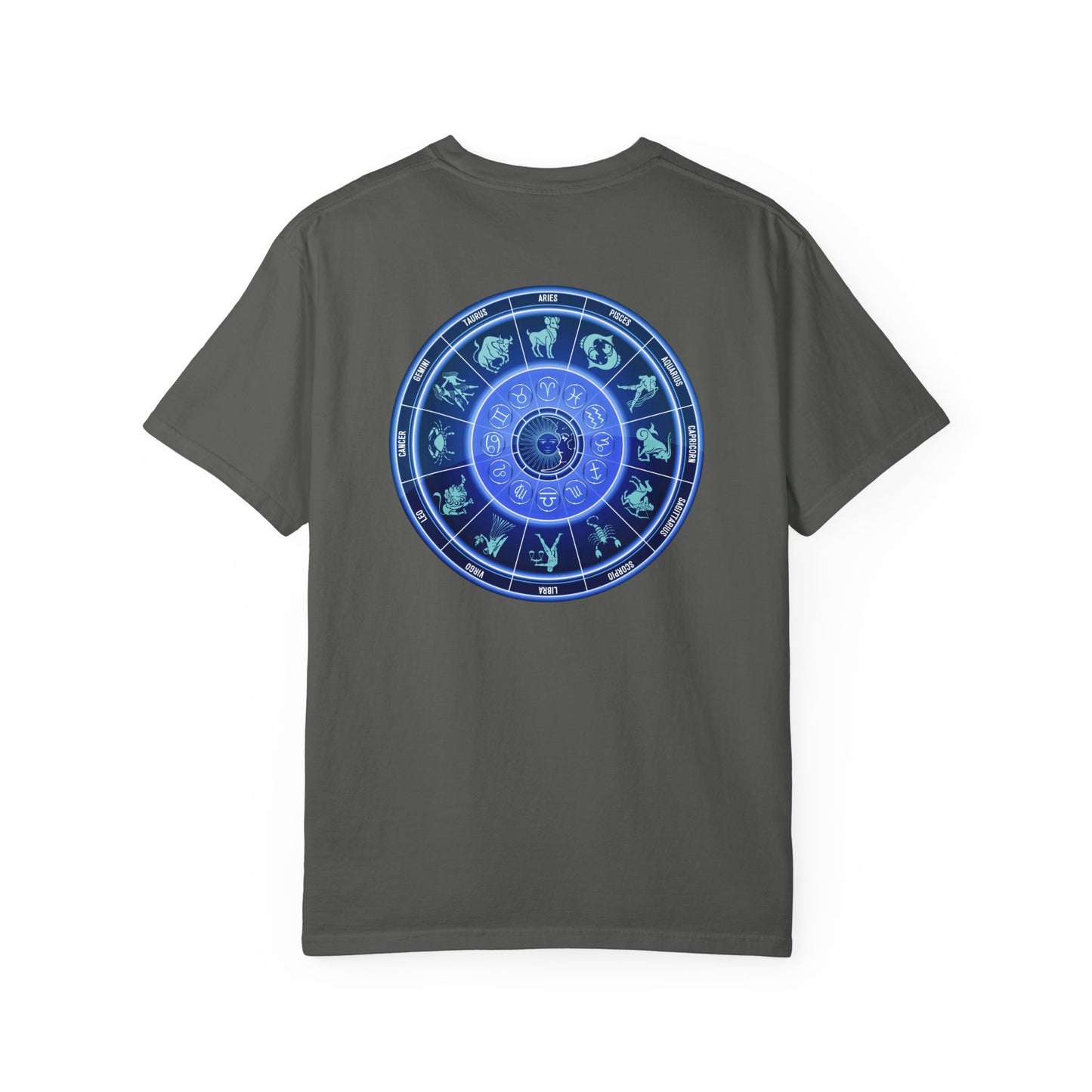Zodiac Wheel T-Shirt – Blue Astrology Sign Graphic Tee | Celestial Mandala Star Sign Shirt