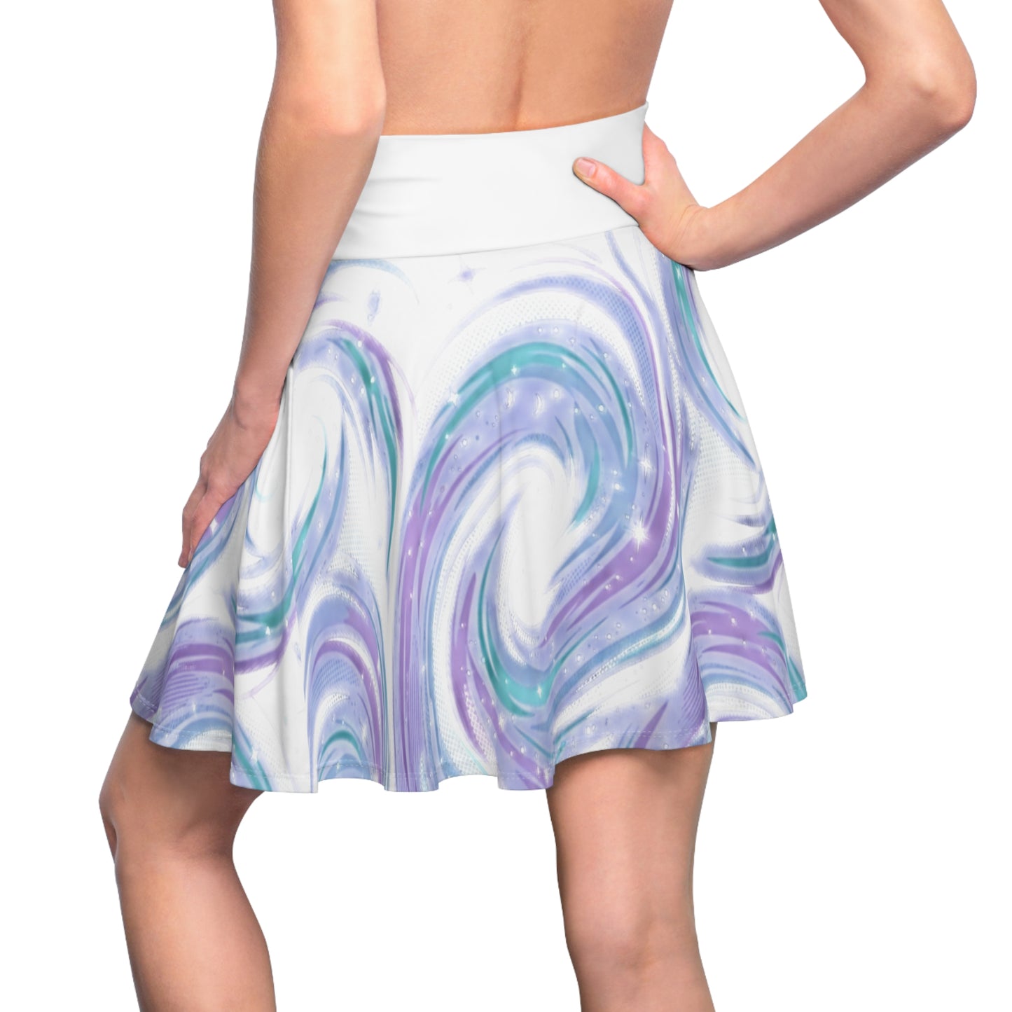 Pastel Marble Skater Skirt – Lavender & Teal Swirl Aesthetic Skirt | Women’s Flowy Soft Girl Skirt