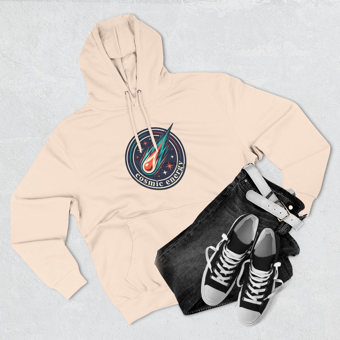 Cosmic Energy Hoodie – Meteor & Shooting Star Graphic Hoodie | Space Aesthetic, Celestial Streetwear, Unisex Hoodie