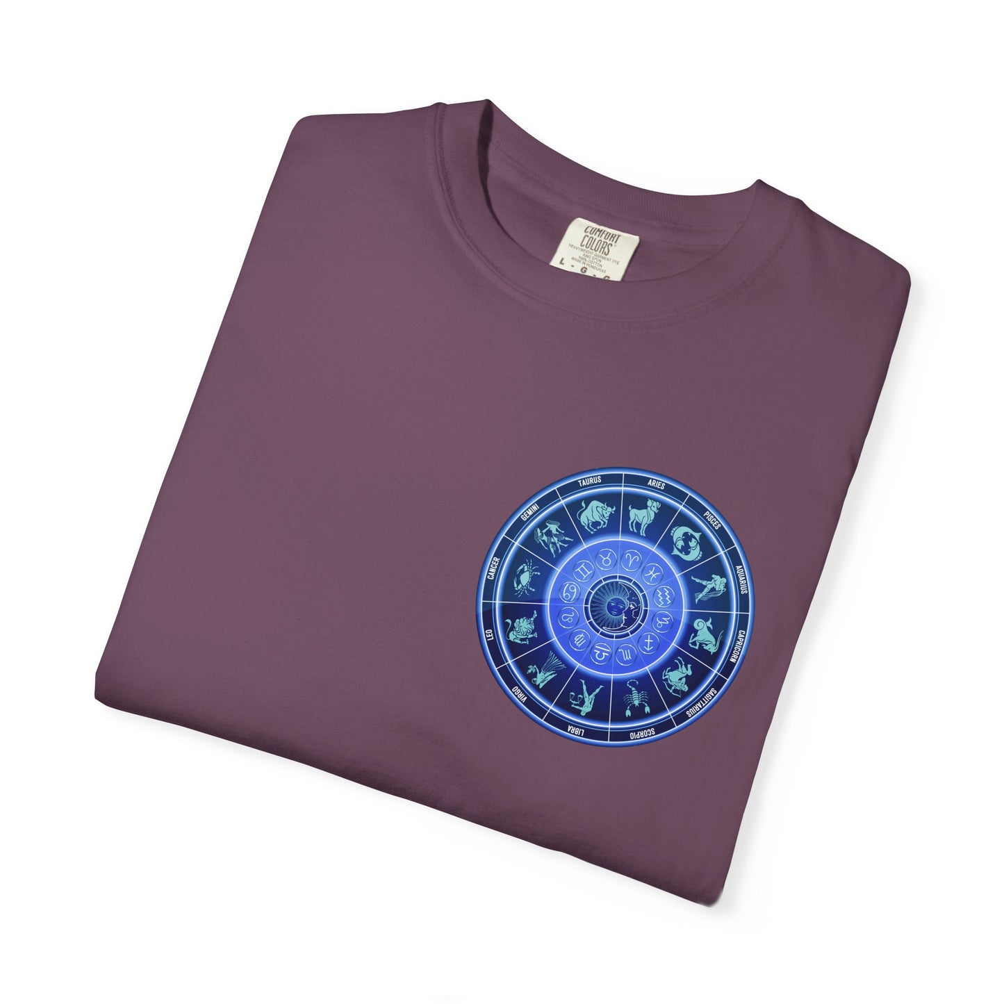 Zodiac Wheel T-Shirt – Blue Astrology Sign Graphic Tee | Celestial Mandala Star Sign Shirt