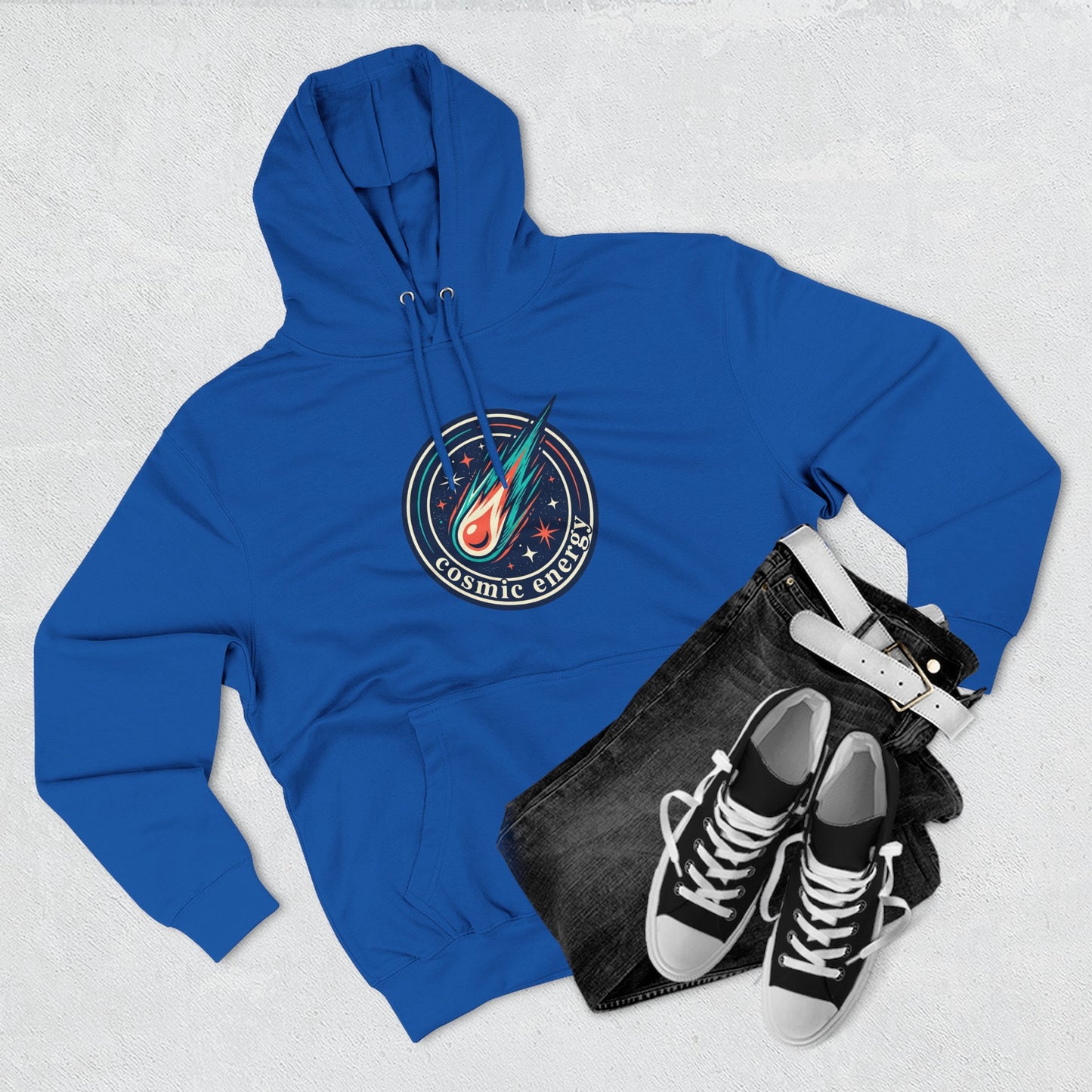Cosmic Energy Hoodie – Meteor & Shooting Star Graphic Hoodie | Space Aesthetic, Celestial Streetwear, Unisex Hoodie