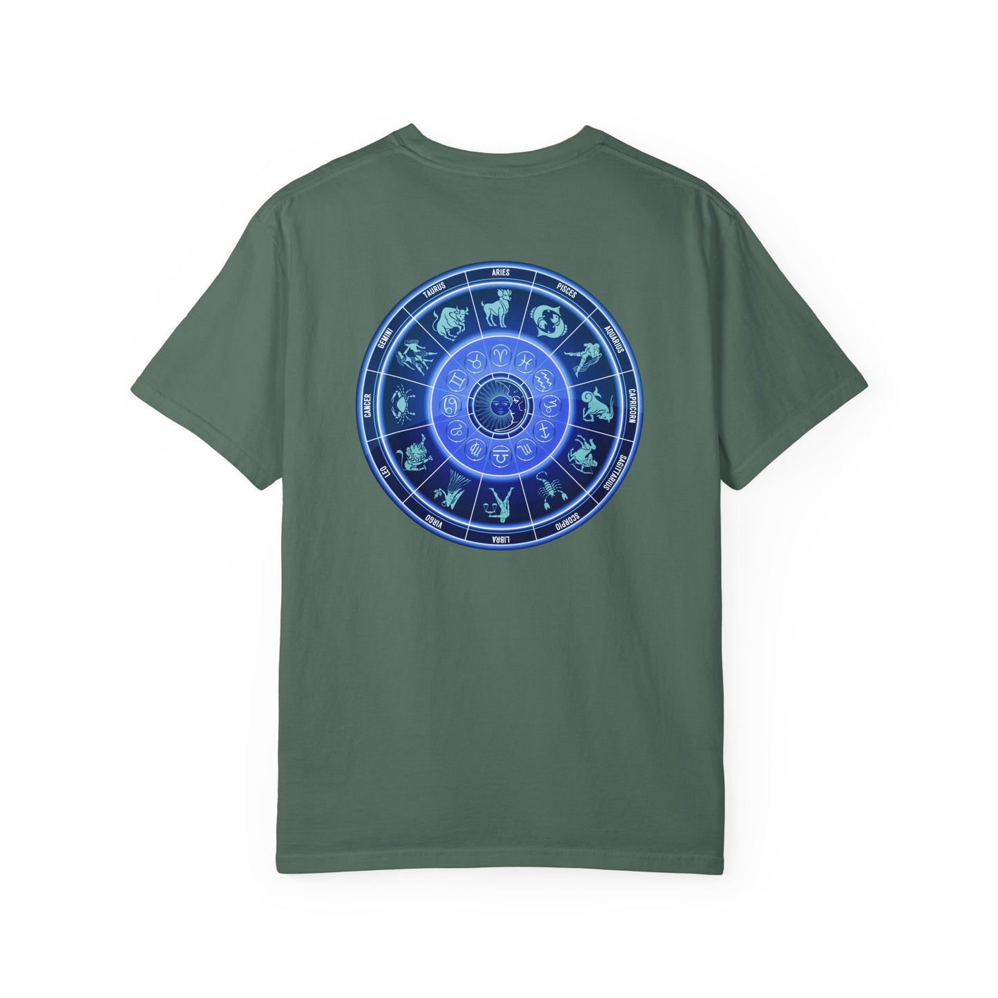 Zodiac Wheel T-Shirt – Blue Astrology Sign Graphic Tee | Celestial Mandala Star Sign Shirt