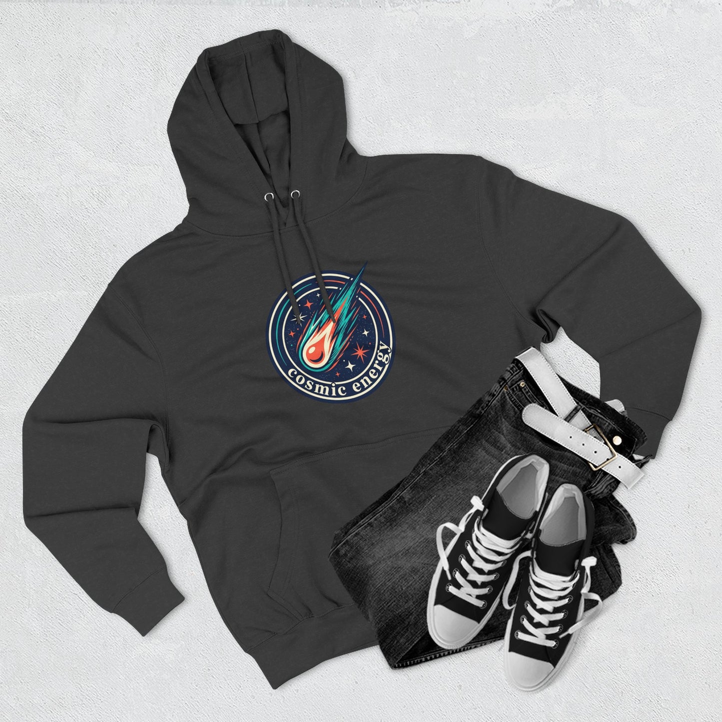 Cosmic Energy Hoodie – Meteor & Shooting Star Graphic Hoodie | Space Aesthetic, Celestial Streetwear, Unisex Hoodie