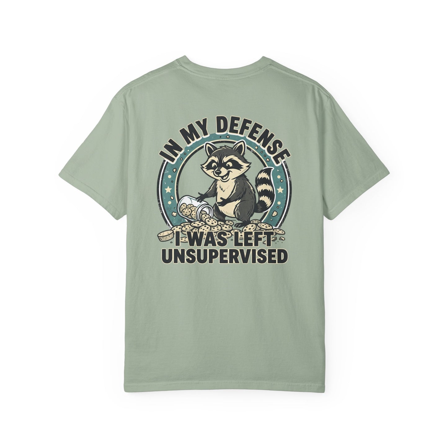 Funny Raccoon T-Shirt – “In My Defense I Was Left Unsupervised” Graphic Tee | Cute Chaos Humor Shirt