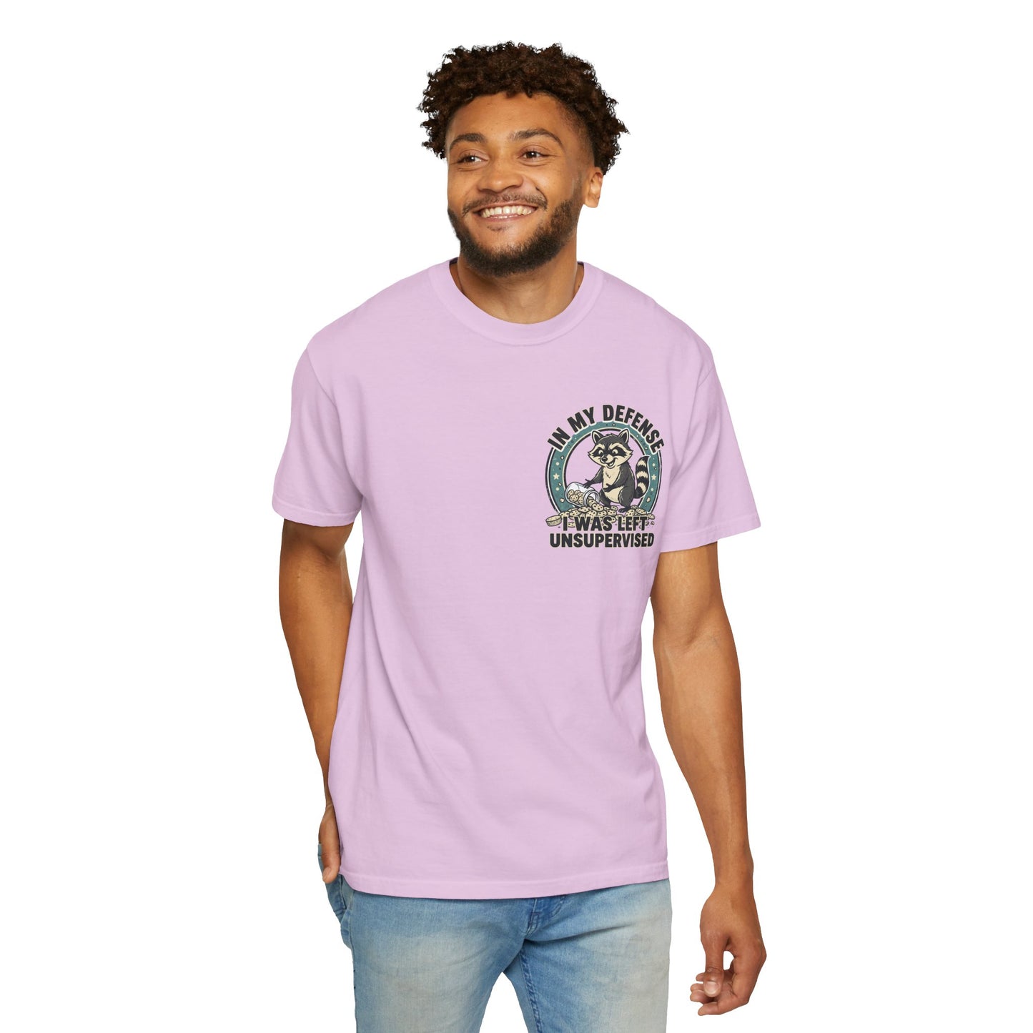 Funny Raccoon T-Shirt – “In My Defense I Was Left Unsupervised” Graphic Tee | Cute Chaos Humor Shirt