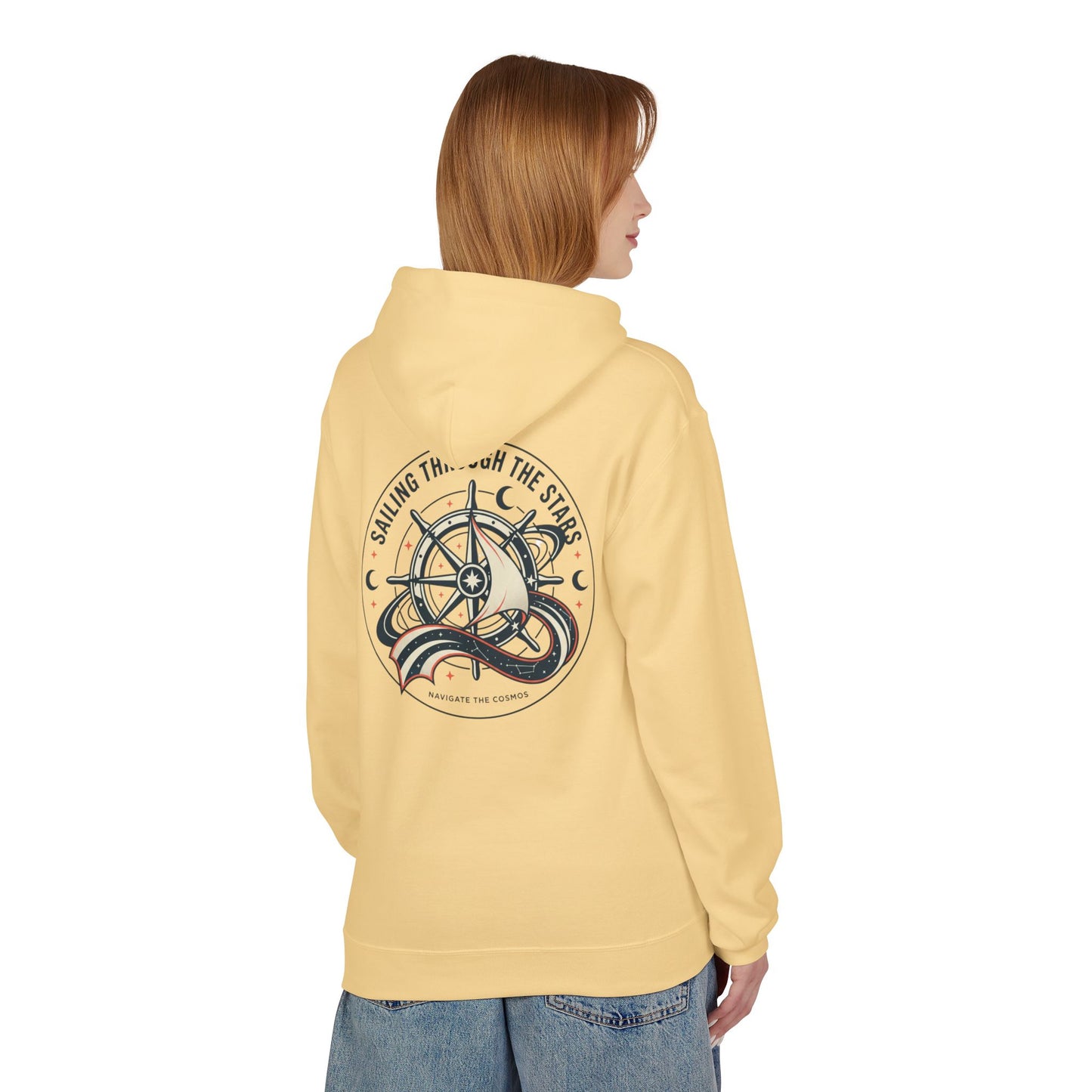 Celestial Nautical Hoodie – Spiritual Ocean Compass & Swirl Design | Astrology, Cosmic Streetwear, Unisex Hoodie