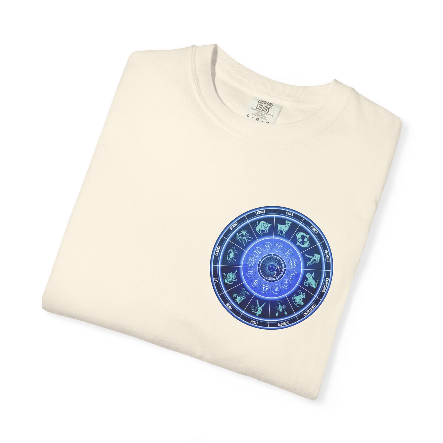 Zodiac Wheel T-Shirt – Blue Astrology Sign Graphic Tee | Celestial Mandala Star Sign Shirt