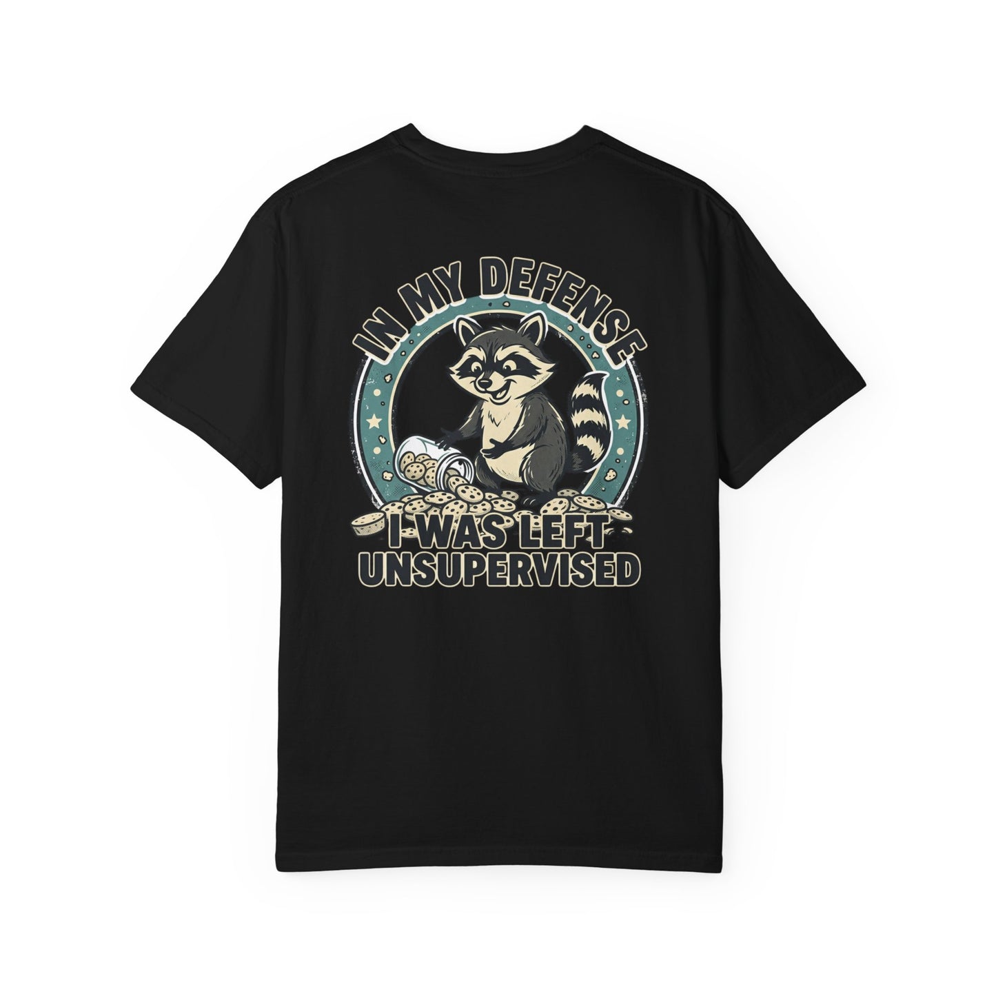 Funny Raccoon T-Shirt – “In My Defense I Was Left Unsupervised” Graphic Tee | Cute Chaos Humor Shirt