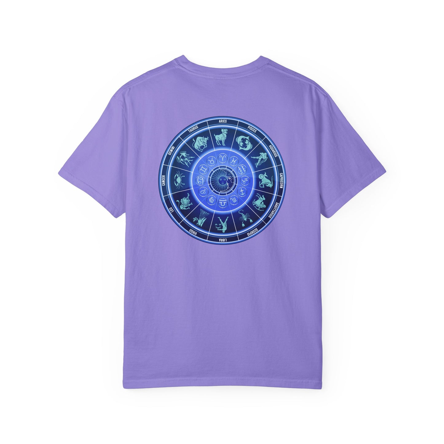 Zodiac Wheel T-Shirt – Blue Astrology Sign Graphic Tee | Celestial Mandala Star Sign Shirt