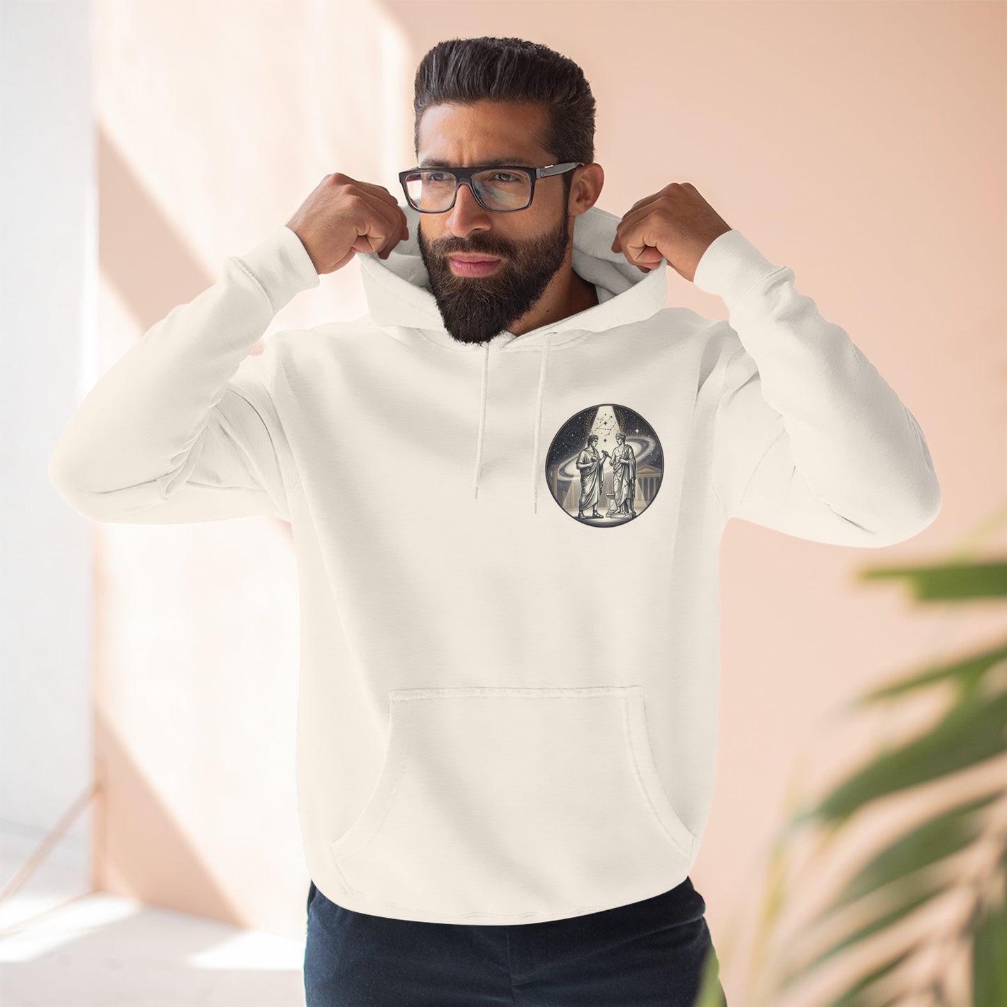 Vintage Celestial Moon Hoodie – Classical Figures Graphic Pullover, Mythology Inspired Unisex Sweatshirt, Retro Spiritual Art Hoodie