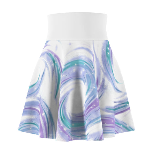 Pastel Marble Skater Skirt – Lavender & Teal Swirl Aesthetic Skirt | Women’s Flowy Soft Girl Skirt