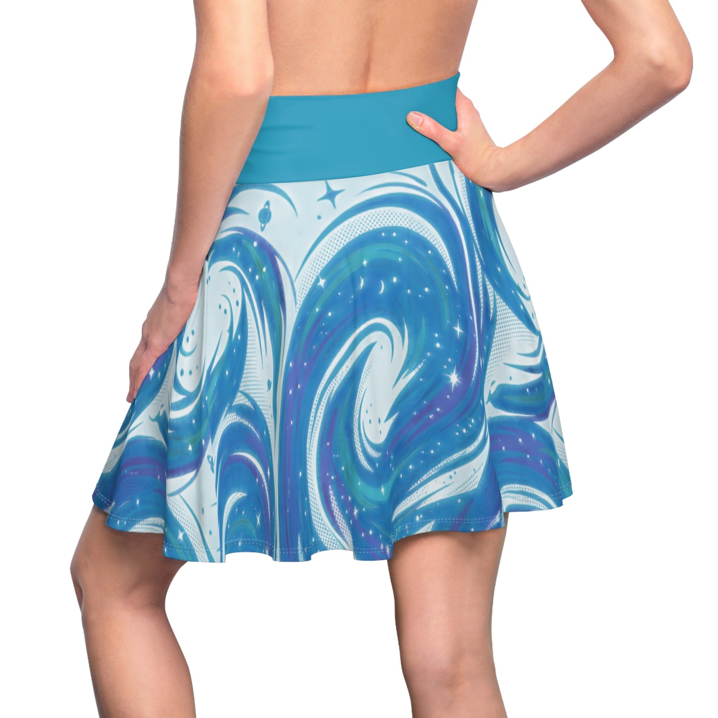 Pastel Marble Skater Skirt – Blue & Teal Swirl Aesthetic Skirt | Women’s Flowy Soft Girl Skirt