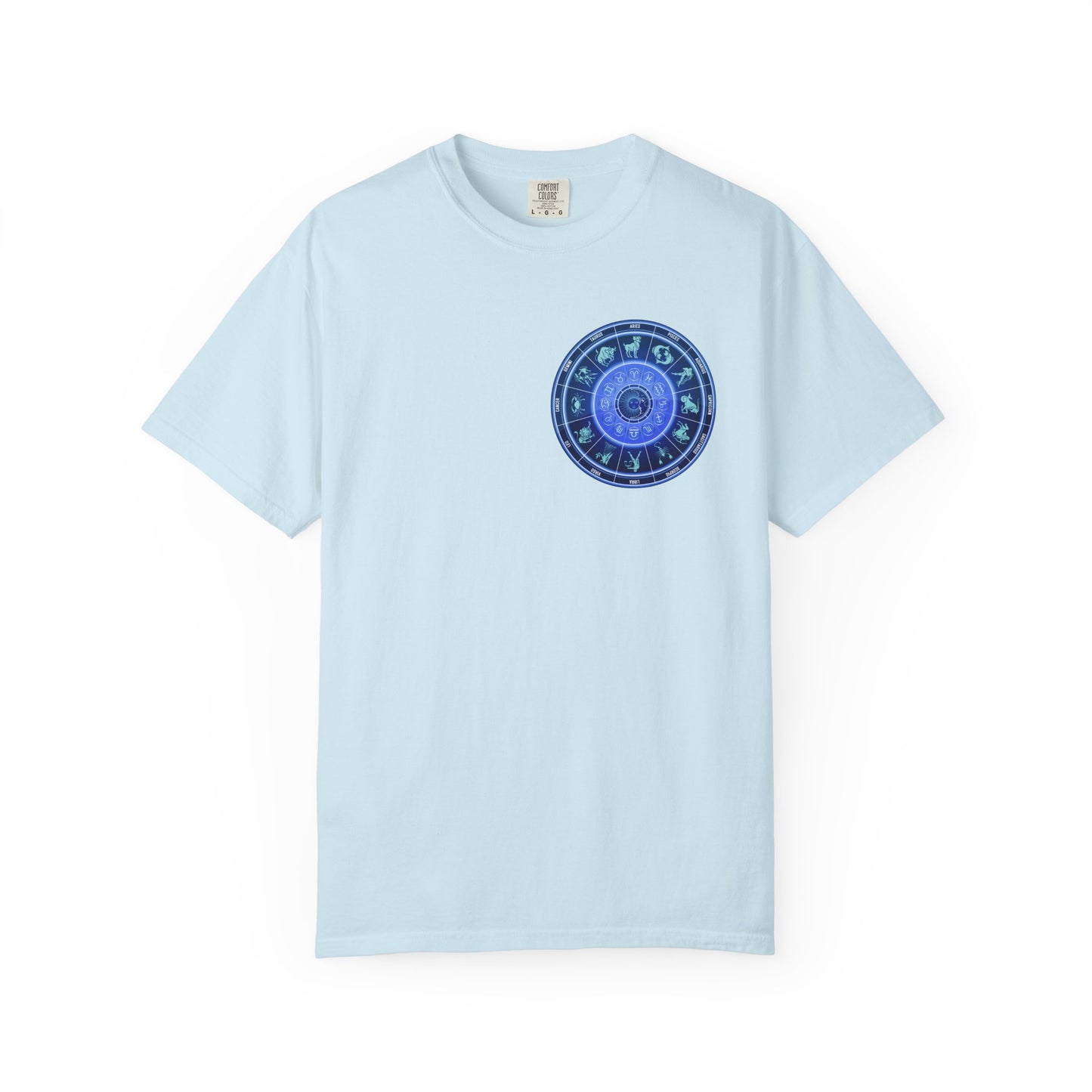 Zodiac Wheel T-Shirt – Blue Astrology Sign Graphic Tee | Celestial Mandala Star Sign Shirt
