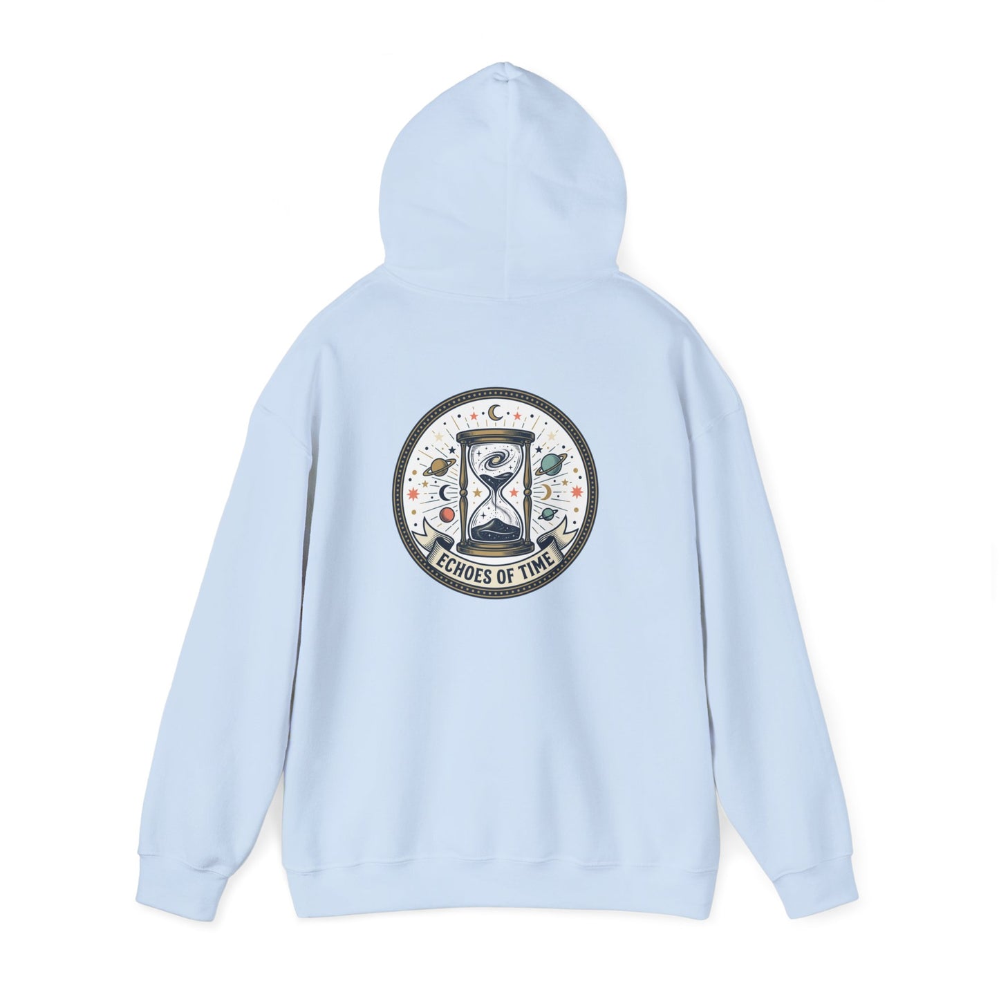 Hourglass Echoes Hoodie – “Echoes of Time” Vintage Celestial Graphic Sweatshirt | Minimal Cosmic Streetwear