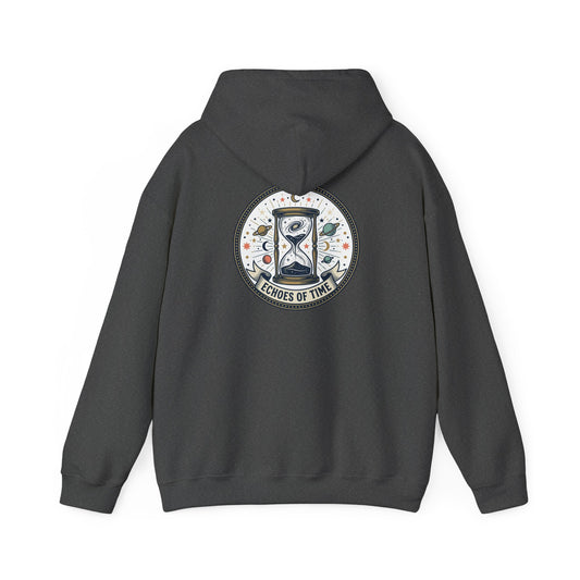 Hourglass Echoes Hoodie – “Echoes of Time” Vintage Celestial Graphic Sweatshirt | Minimal Cosmic Streetwear