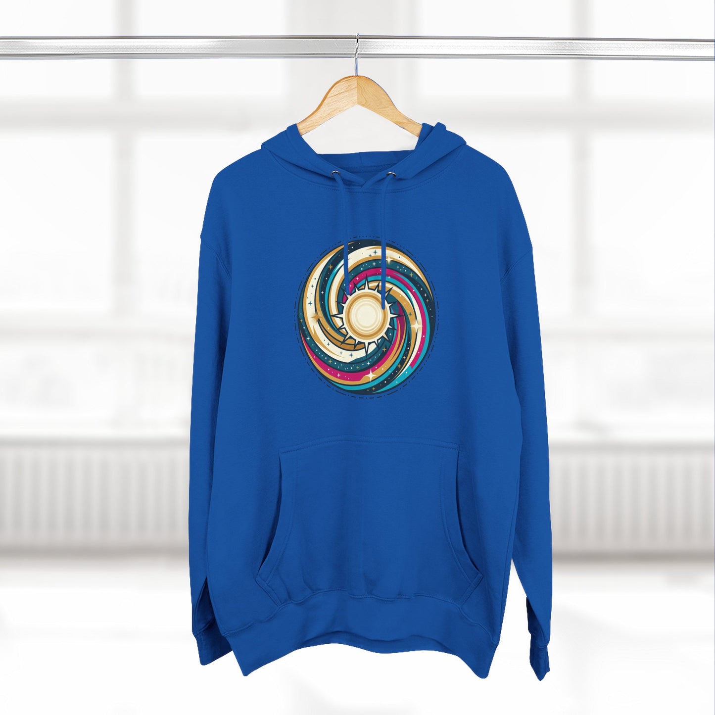 Swirl Sun Hoodie – Cosmic Spiral Sun Graphic Hoodie | Psychedelic Space Aesthetic, Celestial Streetwear, Unisex Hoodie