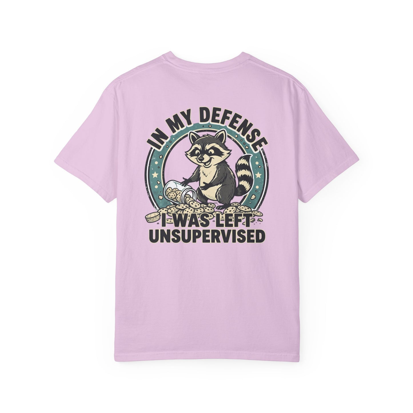 Funny Raccoon T-Shirt – “In My Defense I Was Left Unsupervised” Graphic Tee | Cute Chaos Humor Shirt
