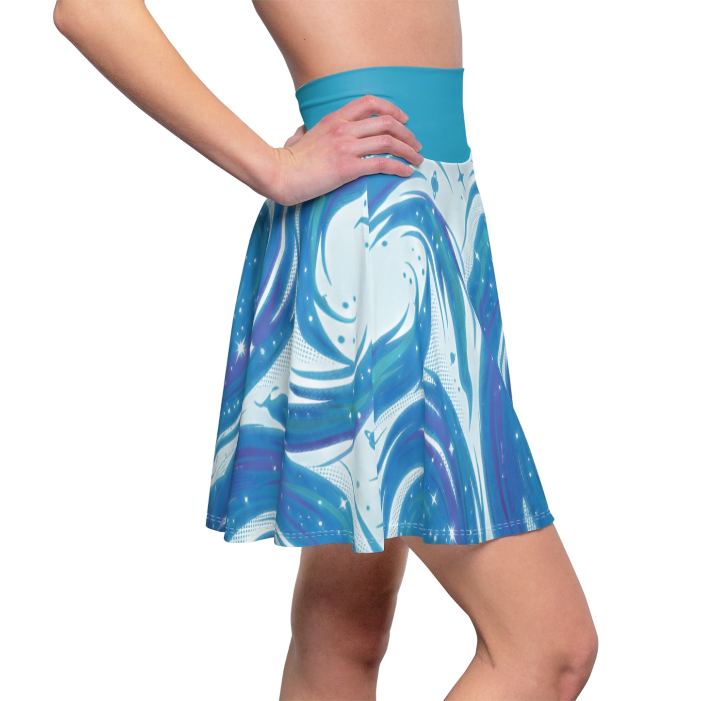 Pastel Marble Skater Skirt – Blue & Teal Swirl Aesthetic Skirt | Women’s Flowy Soft Girl Skirt