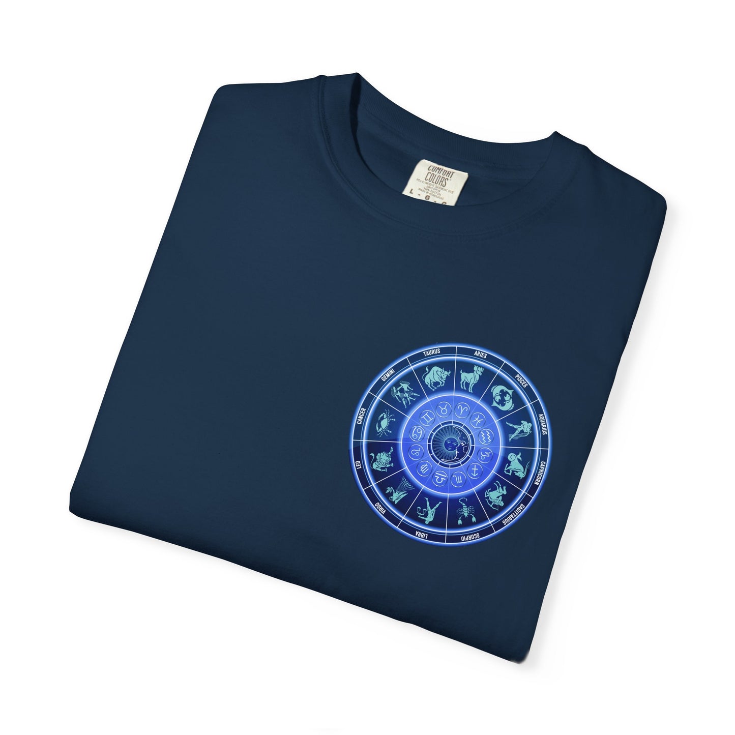 Zodiac Wheel T-Shirt – Blue Astrology Sign Graphic Tee | Celestial Mandala Star Sign Shirt