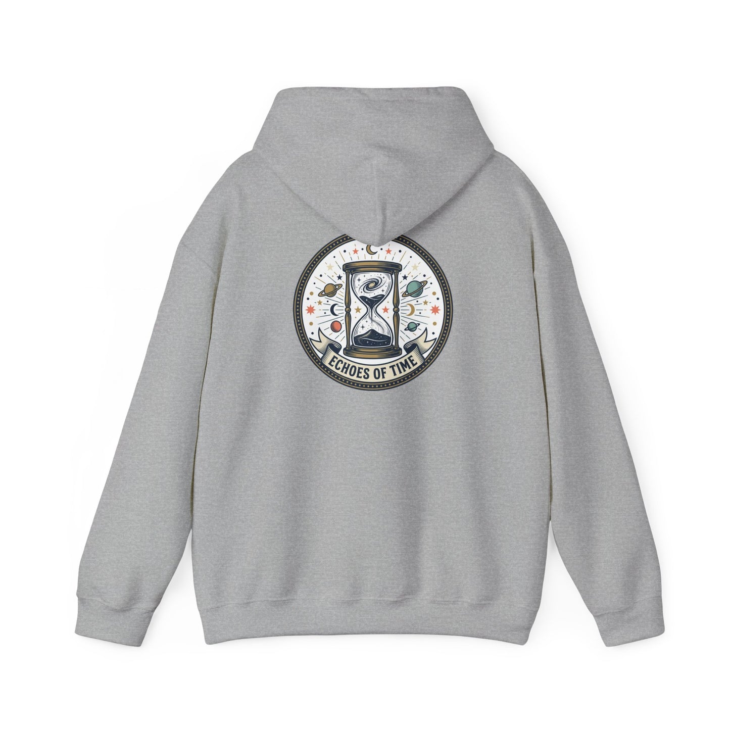 Hourglass Echoes Hoodie – “Echoes of Time” Vintage Celestial Graphic Sweatshirt | Minimal Cosmic Streetwear