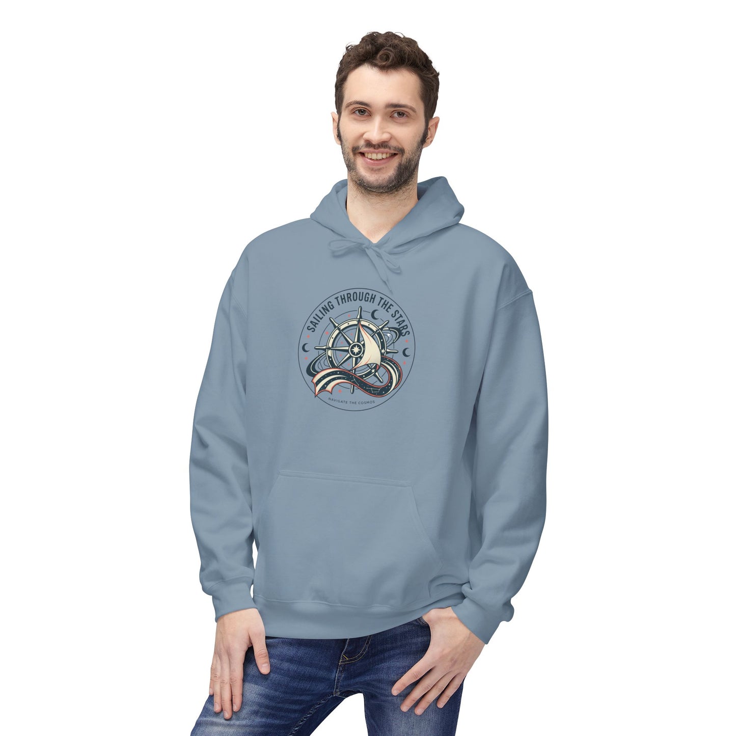 Celestial Nautical Hoodie – Spiritual Ocean Compass & Swirl Design | Astrology, Cosmic Streetwear, Unisex Hoodie