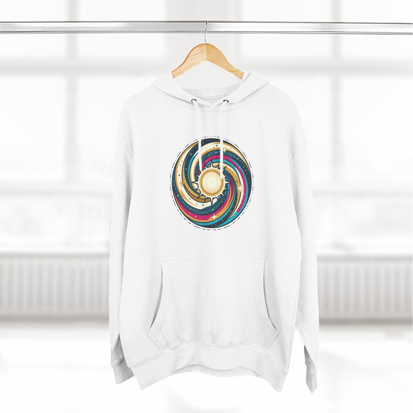 Swirl Sun Hoodie – Cosmic Spiral Sun Graphic Hoodie | Psychedelic Space Aesthetic, Celestial Streetwear, Unisex Hoodie