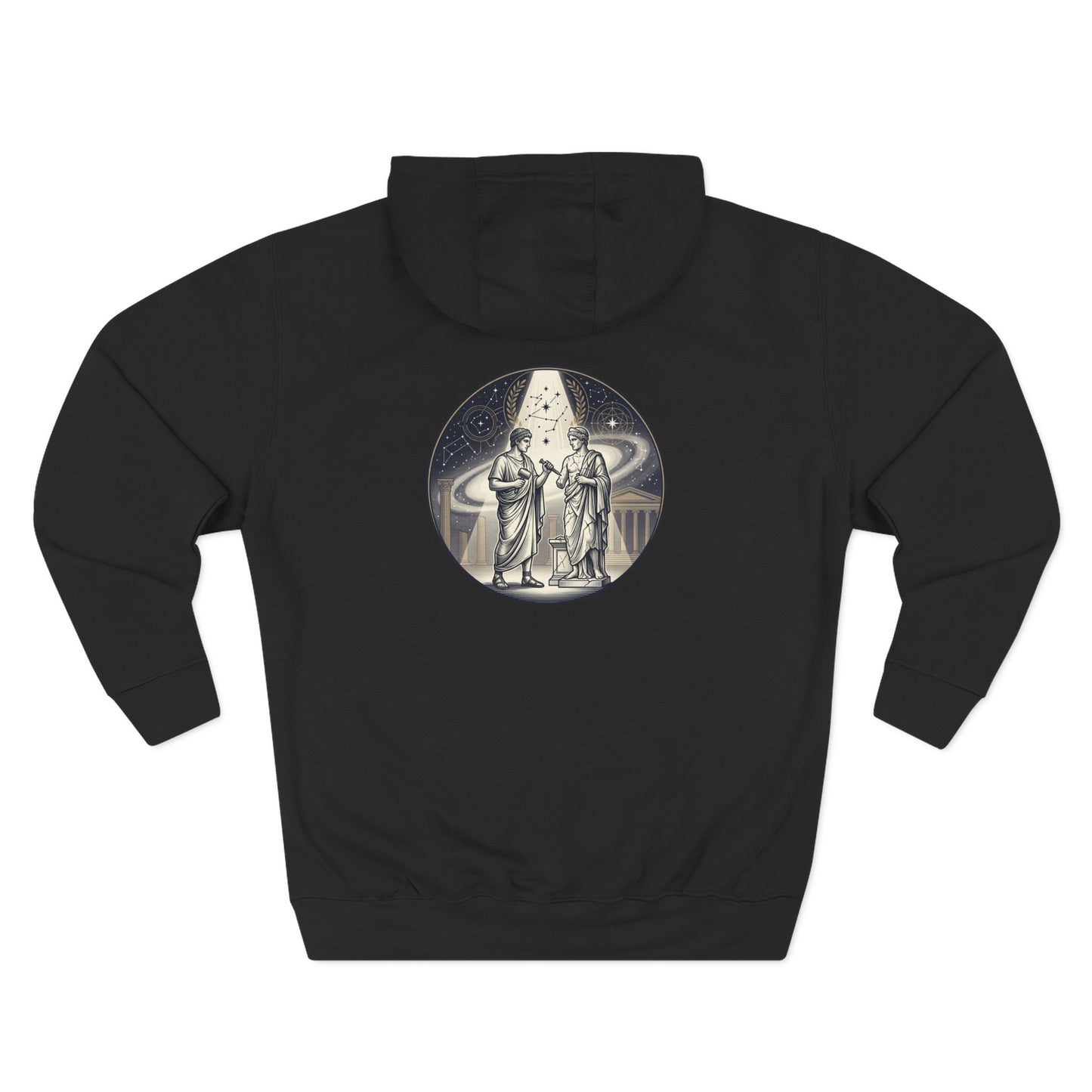 Vintage Celestial Moon Hoodie – Classical Figures Graphic Pullover, Mythology Inspired Unisex Sweatshirt, Retro Spiritual Art Hoodie