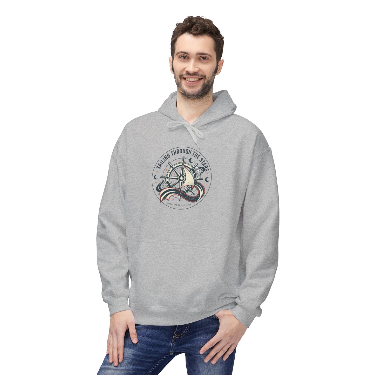Celestial Nautical Hoodie – Spiritual Ocean Compass & Swirl Design | Astrology, Cosmic Streetwear, Unisex Hoodie